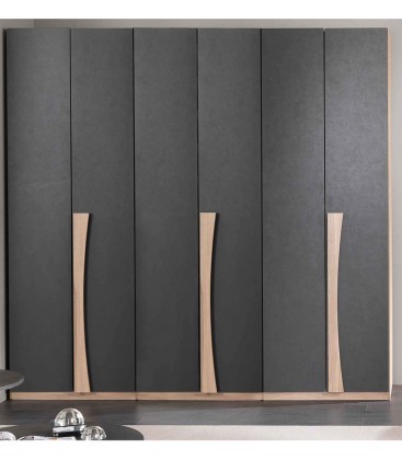 Armadio Lucrezia in legno 6 ante battenti Grigio e Noce