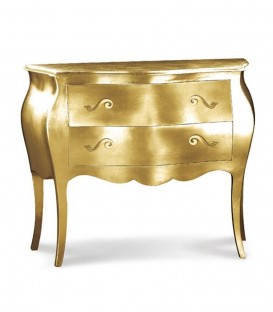 Comò in Legno Bombato 2 Cassetti Foglia Oro