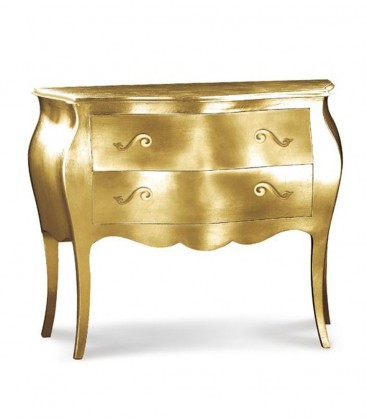 Comò in Legno Bombato 2 Cassetti Foglia Oro