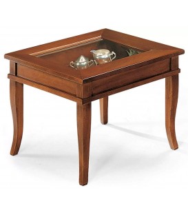 Tavolino quadrato in legno piano in vetro