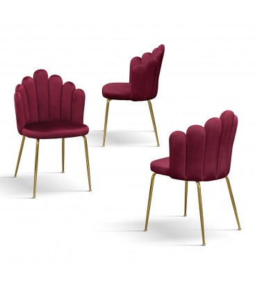 Sedia in Velluto Bordeaux con Struttura in Metallo
