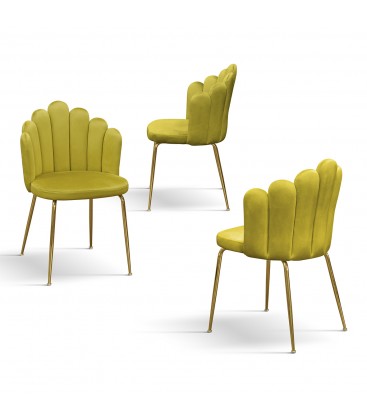 Sedia in Velluto Giallo con Struttura in Metallo