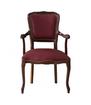 Poltrona Parigina in Legno Intarsiato Noce Rivestimento Ecopelle Bordeaux