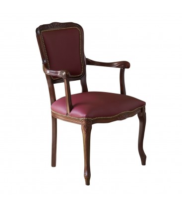 Poltrona Parigina in Legno Intarsiato Noce Rivestimento Ecopelle Bordeaux