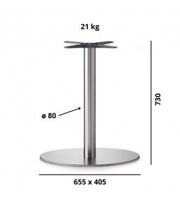 Dimensioni Base Tavolo con Colonna Sottile e Basamento Ovale Piatto - Inox satinato