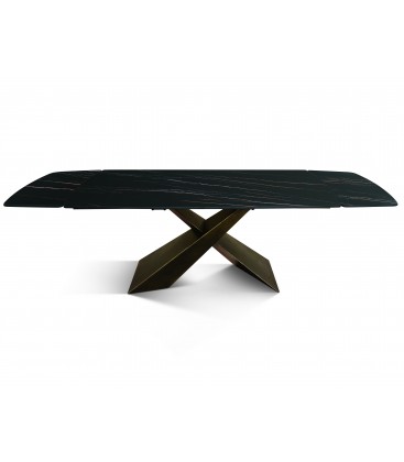 Tavolo Allungabile con Base in Metallo Bronzo e Piano in Ceramica