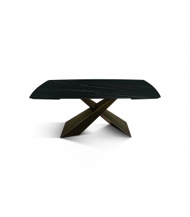 Tavolo Allungabile con Base in Metallo Bronzo e Piano in Ceramica