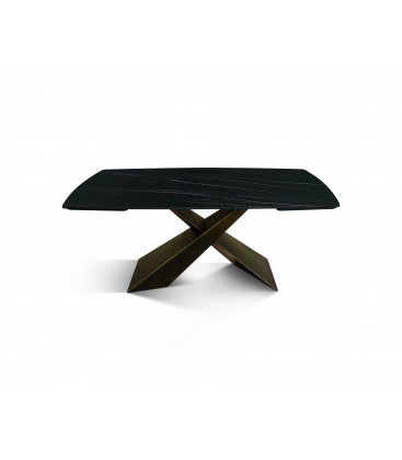 Tavolo Allungabile con Base in Metallo Bronzo e Piano in Ceramica