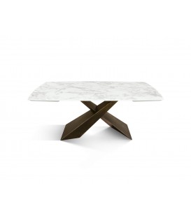 Tavolo Allungabile con Base in Metallo Bronzo e Piano in Ceramica