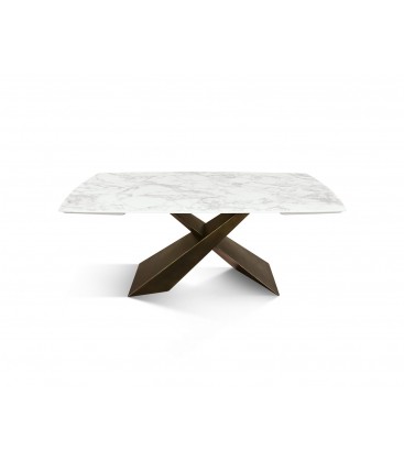 Tavolo Allungabile con Base in Metallo Bronzo e Piano in Ceramica