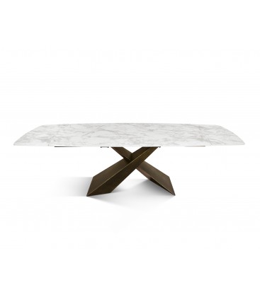Tavolo Allungabile con Base in Metallo Bronzo e Piano in Ceramica