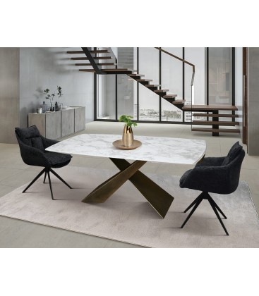 Tavolo Allungabile con Base in Metallo Bronzo e Piano in Ceramica