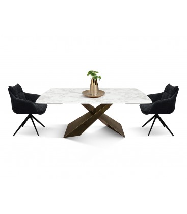 Tavolo Allungabile con Base in Metallo Bronzo e Piano in Ceramica