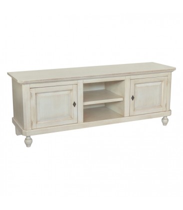 Porta TV Basso Shabby Chic 2 Ante con Vano Giorno Bianco Anticato