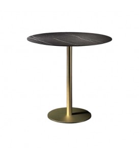 Base Tavolo con Colonna Sottile e Basamento Tondo Piatto - Oro Semilucido