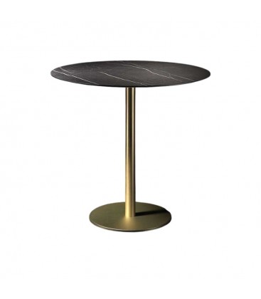 Base Tavolo con Colonna Sottile e Basamento Tondo Piatto - Ottone Antico