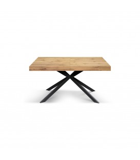 Tavolo Base in metallo colore Nero, Piano Finitura Olmo perla con 2 allunghe