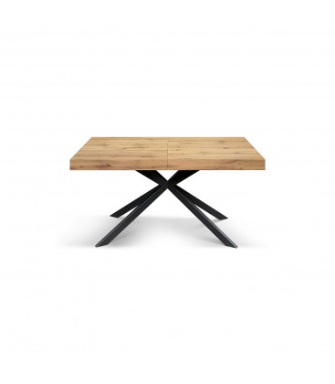 Tavolo Base in metallo colore Nero, Piano Finitura Olmo perla con 2 allunghe