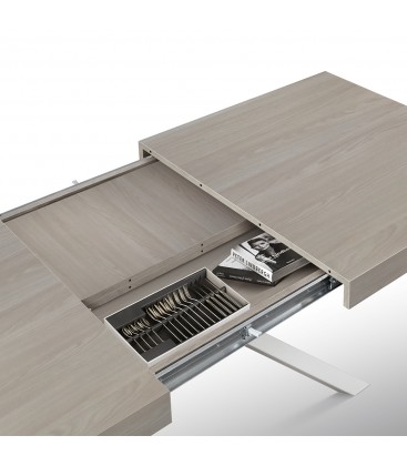 Tavolo Base in Metallo Bianco e Piano Finitura olmo con 2 allunghe