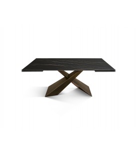 Tavolo Allungabile con Base in Metallo Bronzo e Piano in Ceramica