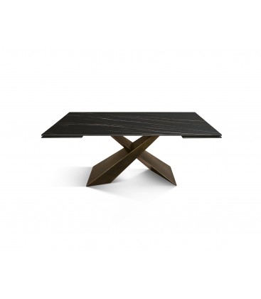Tavolo Allungabile con Base in Metallo Bronzo e Piano in Ceramica
