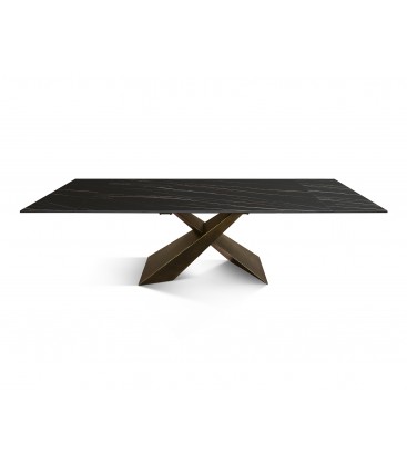 Tavolo Allungabile con Base in Metallo Bronzo e Piano in Ceramica
