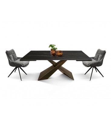 Tavolo Allungabile con Base in Metallo Bronzo e Piano in Ceramica