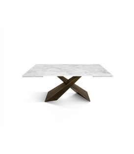 Tavolo Allungabile con Base in Metallo Bronzo e Piano in Ceramica