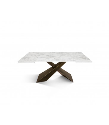 Tavolo Allungabile con Base in Metallo Bronzo e Piano in Ceramica