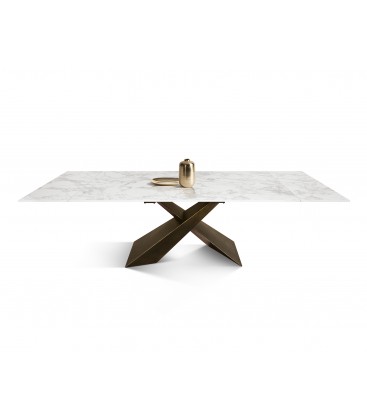 Tavolo Allungabile con Base in Metallo Bronzo e Piano in Ceramica