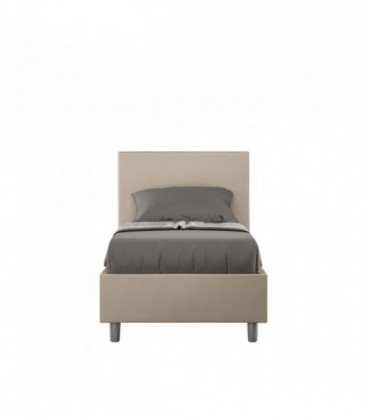Letto singolo Adele imbottito 80x190 senza rete - rivestimento similpelle tortora
