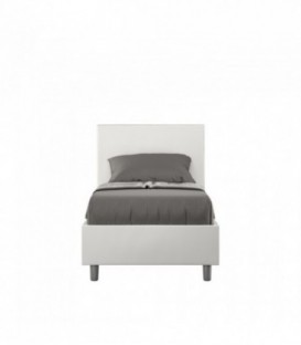 Letto singolo Adele imbottito 80x190 con rete - rivestimento similpelle bianco