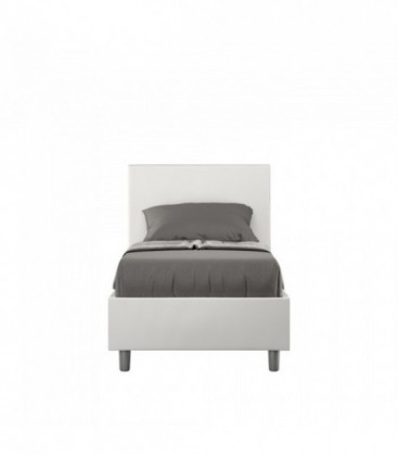 Letto singolo Adele imbottito 80x190 con rete - rivestimento similpelle bianco