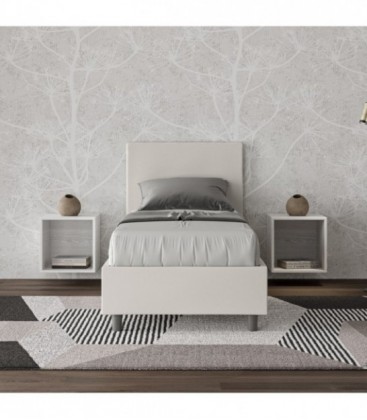 Letto singolo Adele imbottito 80x190 con rete - rivestimento similpelle bianco