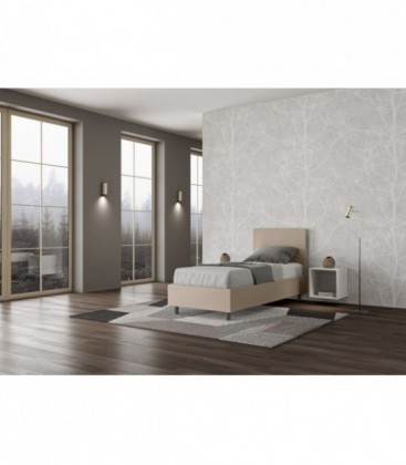 Letto singolo Adele imbottito 80x190 con rete - rivestimento similpelle tortora