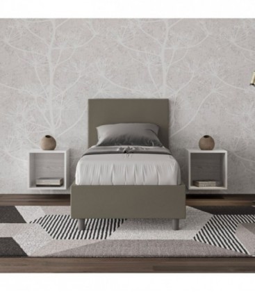 Letto singolo Adele imbottito 80x190 con rete - rivestimento similpelle cappuccino