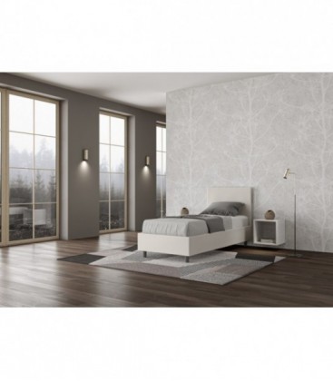 Letto singolo Adele imbottito 80x190 contenitore - rivestimento similpelle bianco