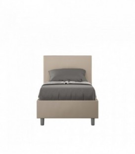 Letto singolo Adele imbottito 80x190 contenitore - rivestimento similpelle tortora