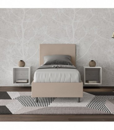 Letto singolo Adele imbottito 80x190 contenitore - rivestimento similpelle tortora