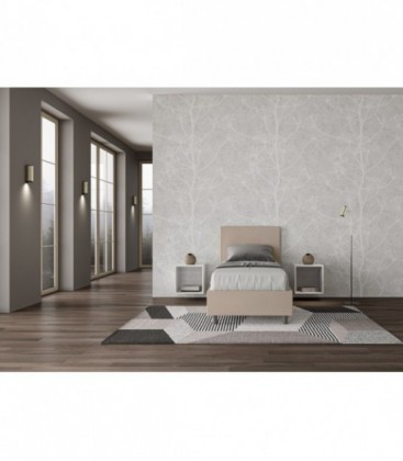Letto singolo Adele imbottito 80x190 contenitore - rivestimento similpelle tortora