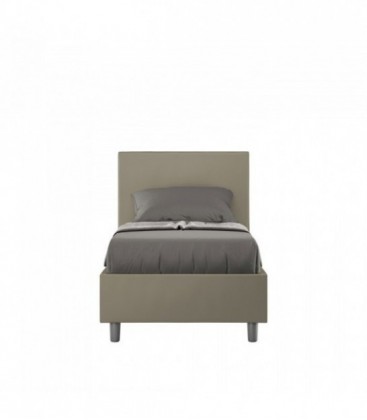 Letto singolo Adele imbottito 80x190 contenitore - rivestimento similpelle cappuccino