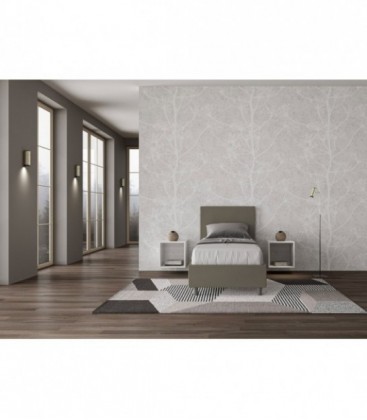 Letto singolo Adele imbottito 80x190 contenitore - rivestimento similpelle cappuccino