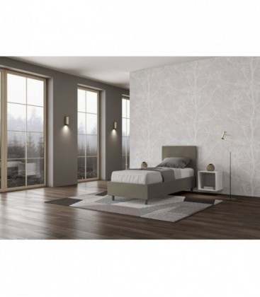 Letto singolo Adele imbottito 80x190 contenitore - rivestimento similpelle cappuccino