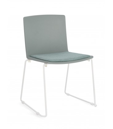 Sedia GIULIA seduta imbottita colore Verde Salvia gambe cromo