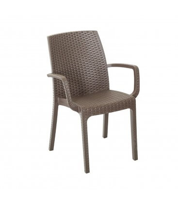 Sedia con braccioli impilabile effetto rattan in poliuretano per giardino