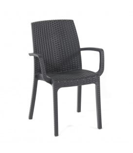 Sedia con braccioli impilabile effetto rattan in poliuretano per giardino