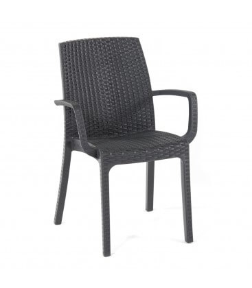 Sedia con braccioli impilabile effetto rattan in poliuretano per giardino