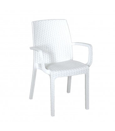 Sedia con braccioli impilabile effetto rattan in poliuretano per giardino
