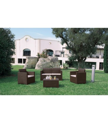 Salotto per esterno effetto rattan in polipropilene (4 posti + tavolino)