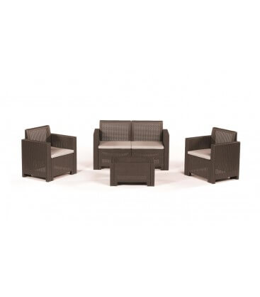 Salotto per esterno effetto rattan in polipropilene (4 posti + tavolino)